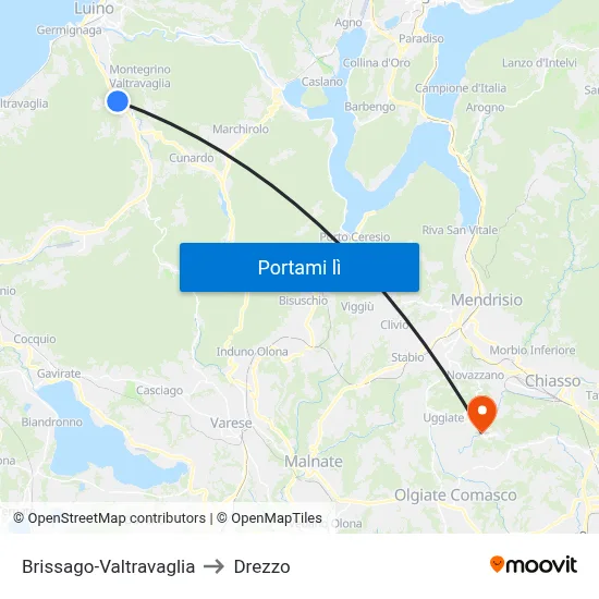 Brissago-Valtravaglia to Drezzo map
