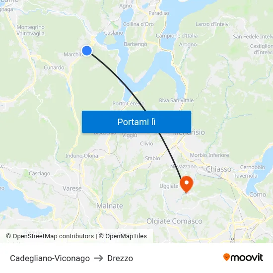 Cadegliano-Viconago to Drezzo map