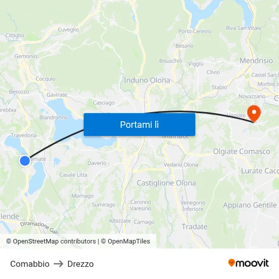 Comabbio to Drezzo map
