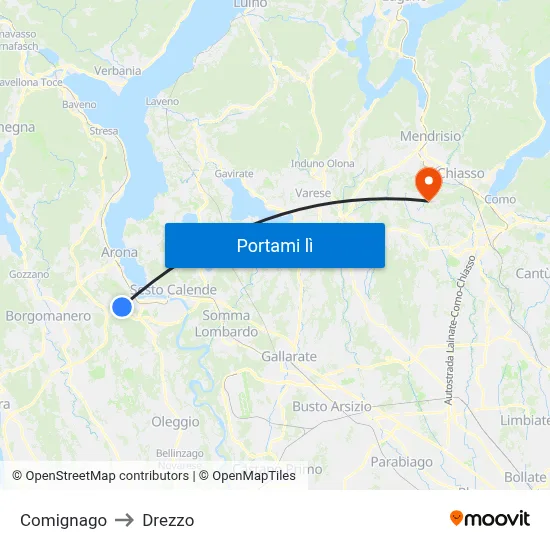 Comignago to Drezzo map