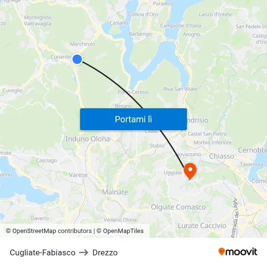 Cugliate-Fabiasco to Drezzo map
