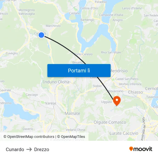Cunardo to Drezzo map