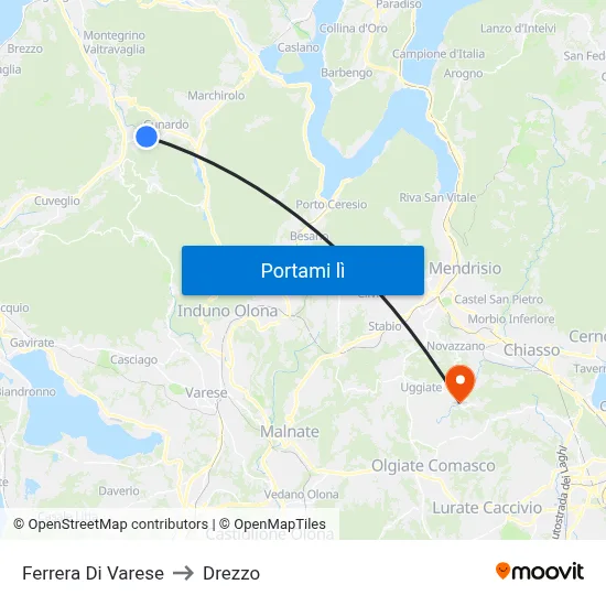 Ferrera Di Varese to Drezzo map