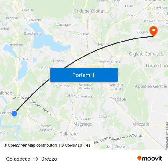Golasecca to Drezzo map