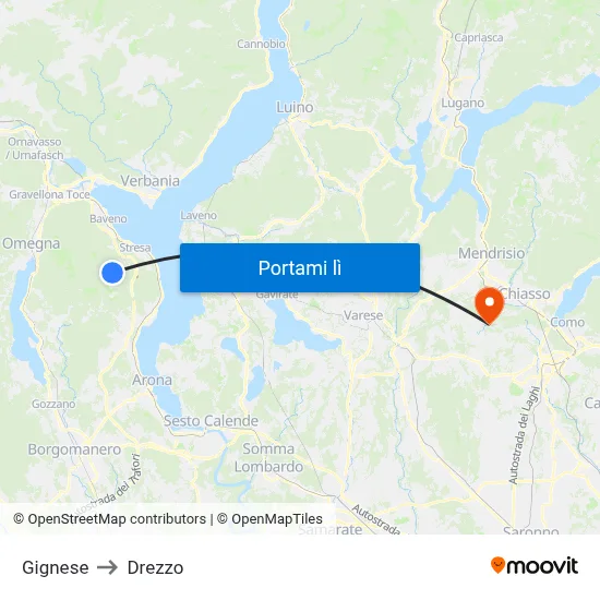 Gignese to Drezzo map