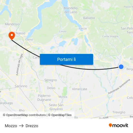 Mozzo to Drezzo map