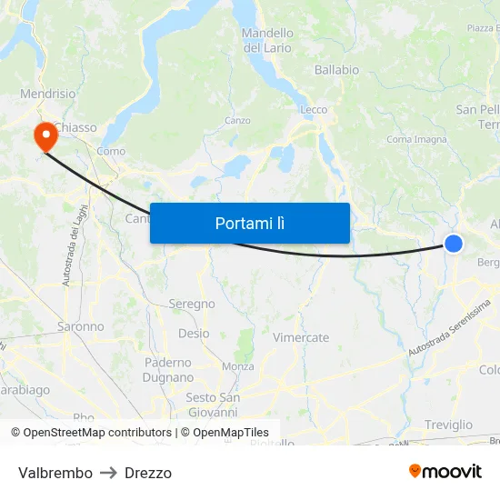 Valbrembo to Drezzo map
