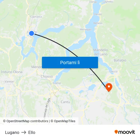 Lugano to Ello map