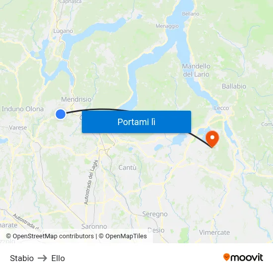 Stabio to Ello map