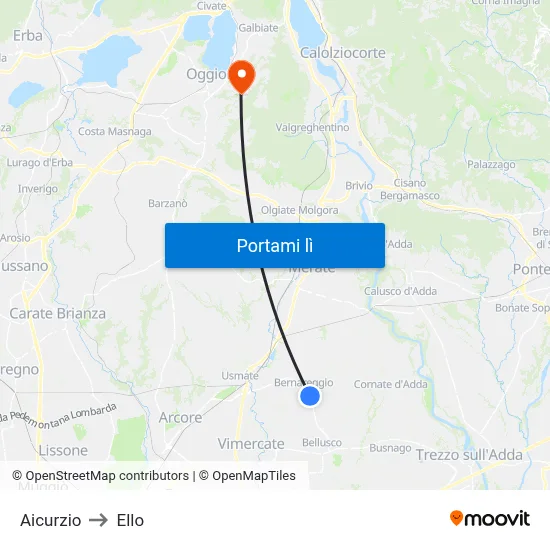 Aicurzio to Ello map