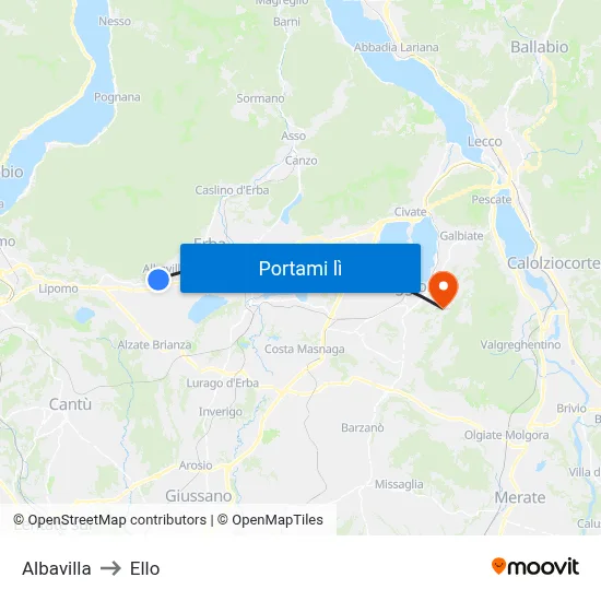 Albavilla to Ello map