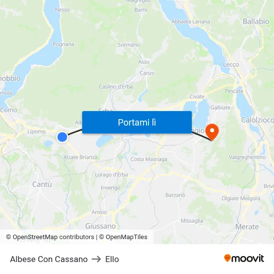 Albese Con Cassano to Ello map