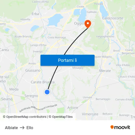 Albiate to Ello map