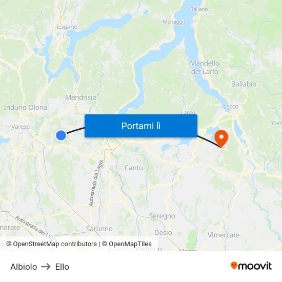 Albiolo to Ello map