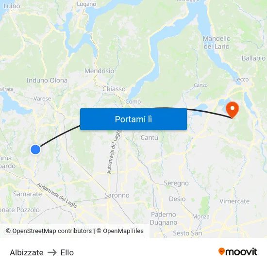 Albizzate to Ello map