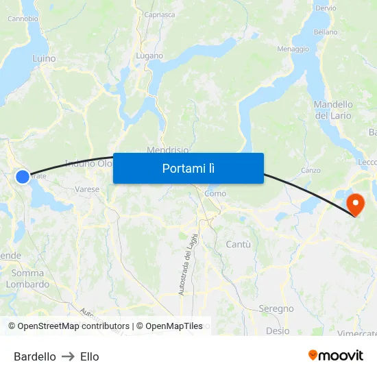 Bardello to Ello map