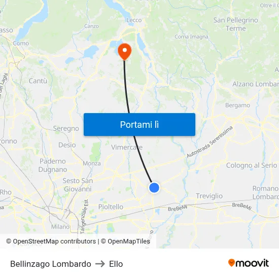 Bellinzago Lombardo to Ello map