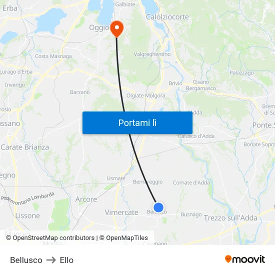 Bellusco to Ello map