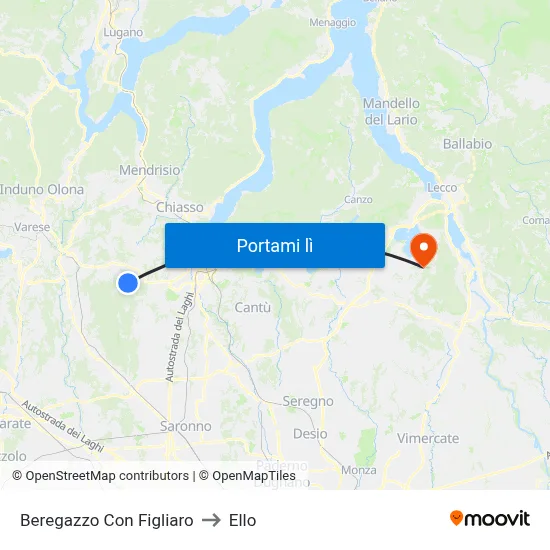 Beregazzo Con Figliaro to Ello map