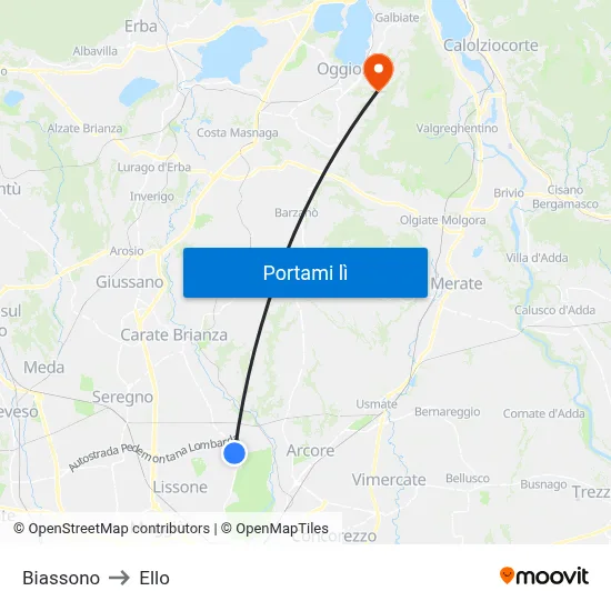 Biassono to Ello map