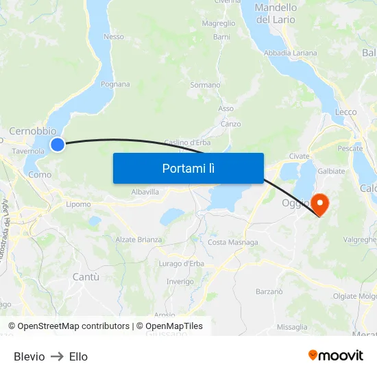 Blevio to Ello map