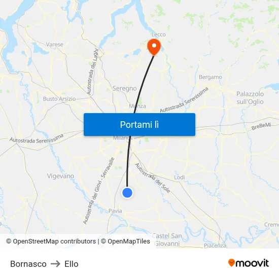 Bornasco to Ello map