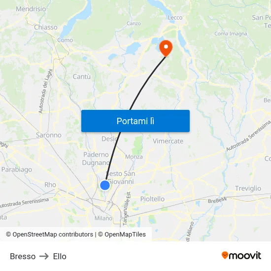 Bresso to Ello map
