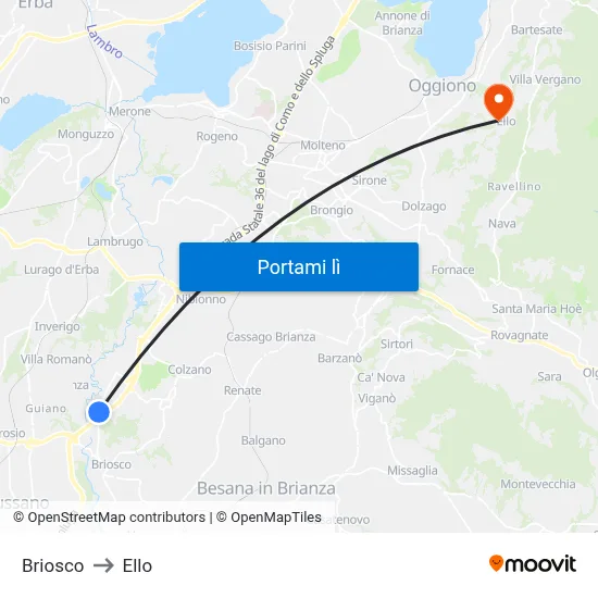 Briosco to Ello map