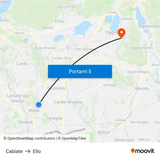 Cabiate to Ello map