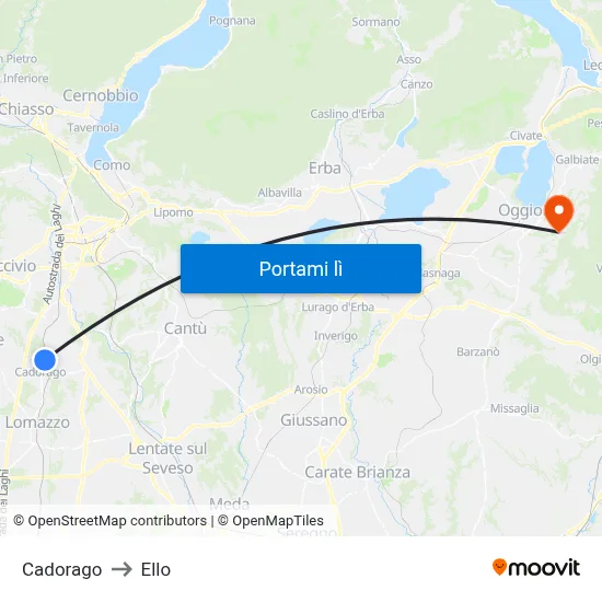 Cadorago to Ello map