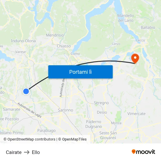 Cairate to Ello map