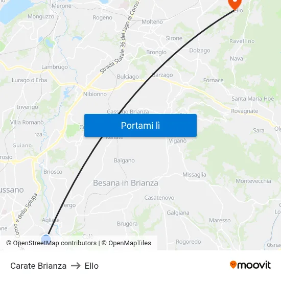 Carate Brianza to Ello map