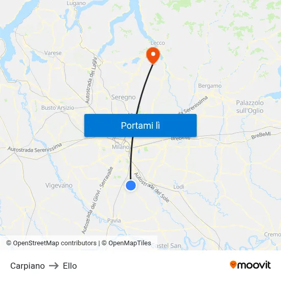 Carpiano to Ello map