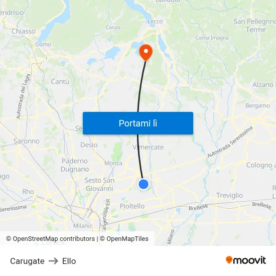 Carugate to Ello map