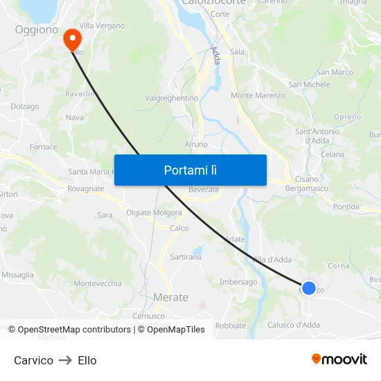 Carvico to Ello map