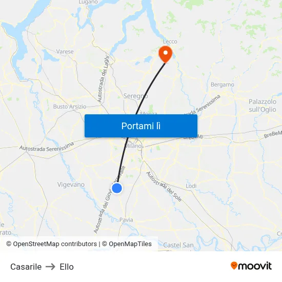 Casarile to Ello map