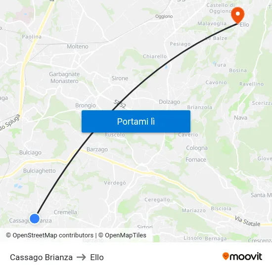 Cassago Brianza to Ello map