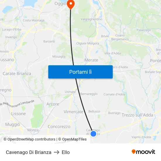 Cavenago Di Brianza to Ello map