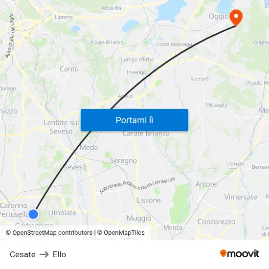 Cesate to Ello map