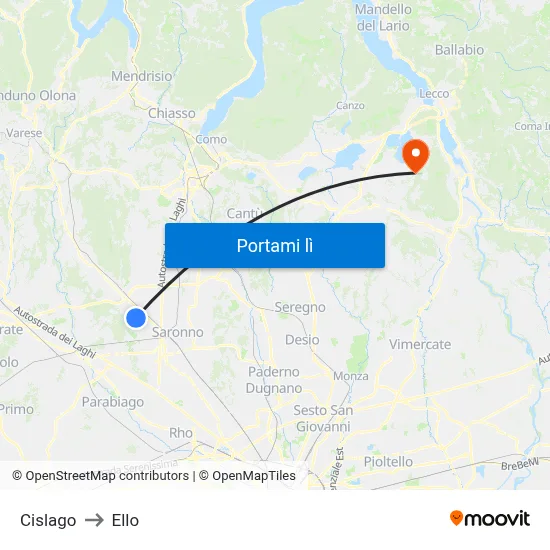 Cislago to Ello map