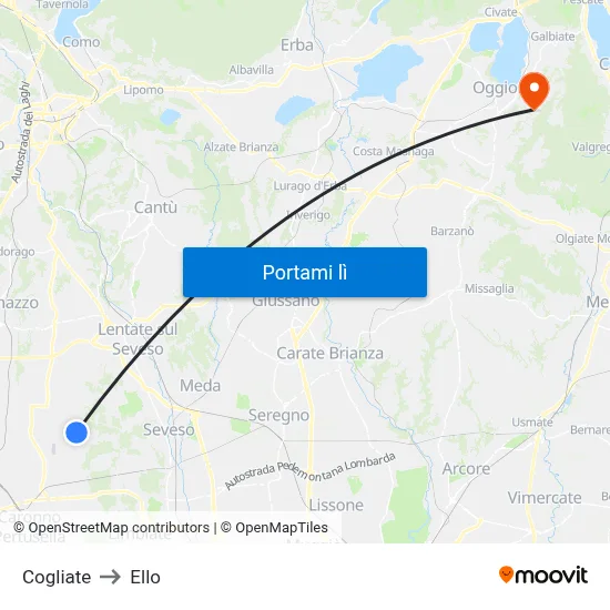 Cogliate to Ello map