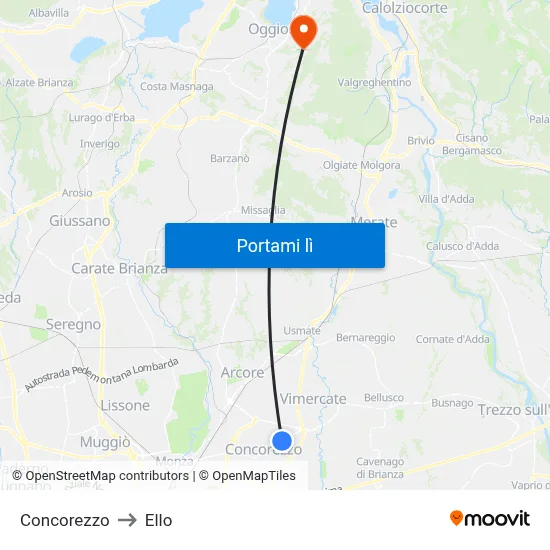Concorezzo to Ello map