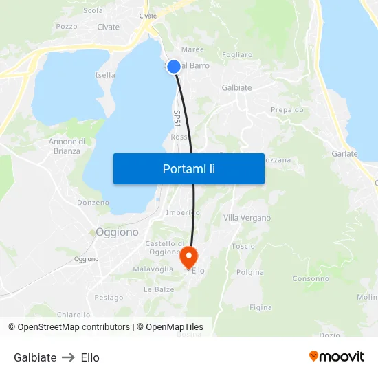 Galbiate to Ello map