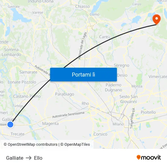 Galliate to Ello map