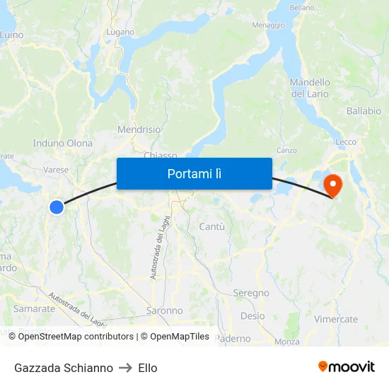 Gazzada Schianno to Ello map