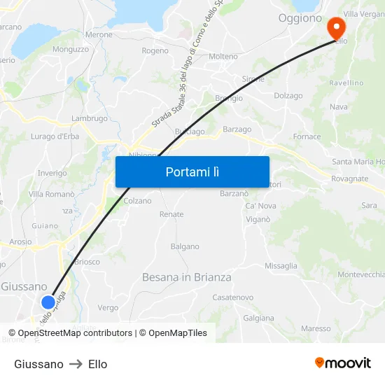 Giussano to Ello map