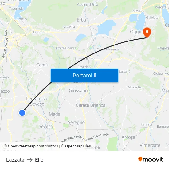 Lazzate to Ello map