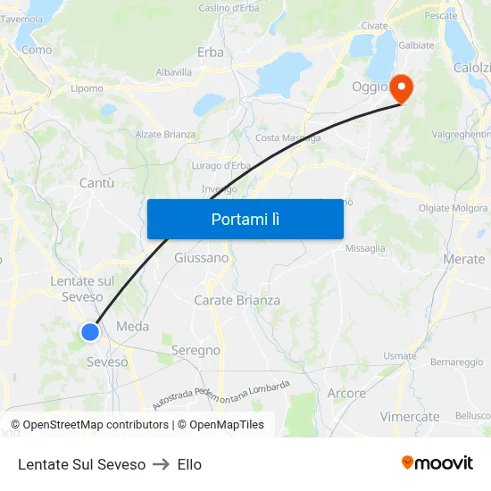 Lentate Sul Seveso to Ello map