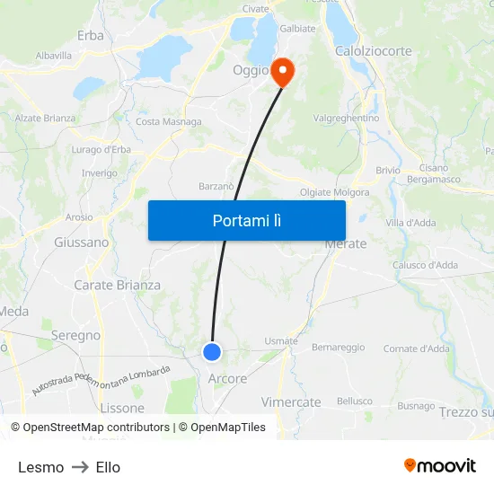 Lesmo to Ello map