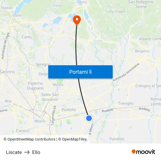 Liscate to Ello map